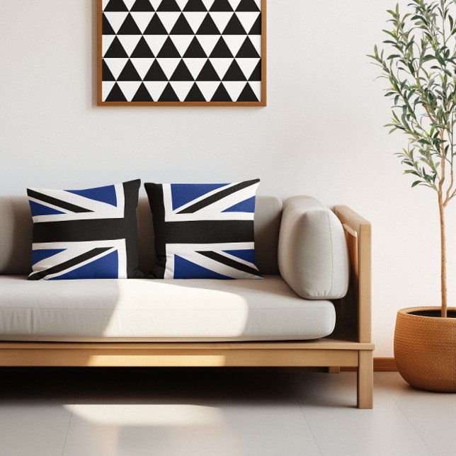 Zwart en Blauw Union Jack Half Kussen (Black and Blue Union Jack Half Throw Pillow)