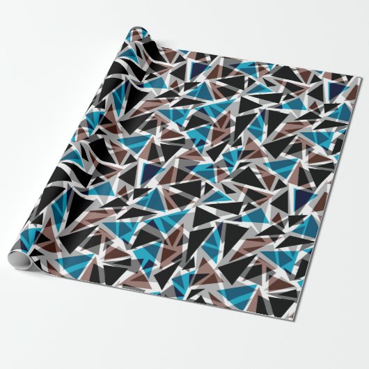 Zwart en blauw, veelhoekig, Abstract, geometrisch Cadeaupapier (Uitgerold)