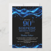 Zwart en blauw Verrassing 90ste Verjaardagsfeest Kaart (Voorkant)