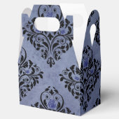 Zwart en blauw vintage grunge bloemendamast bedankdoosjes (Geopend)