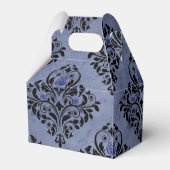 Zwart en blauw vintage grunge bloemmotief damast bedankdoosjes (Achterkant)
