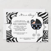 Zwart en blauw Zebra Baby Boy Shower Kaart (Voorkant)
