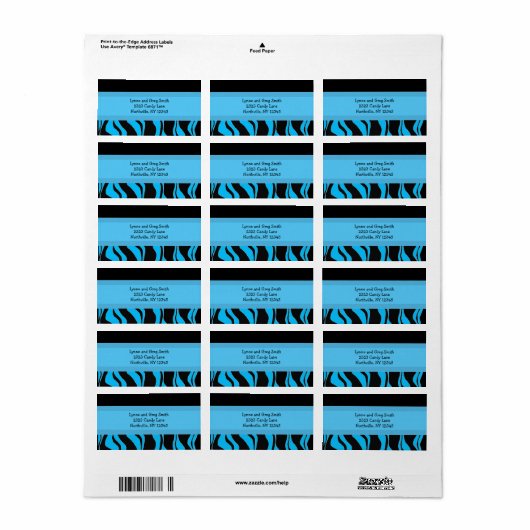 Zwart en blauw Zebra Pattern Etiket (Full Sheet)