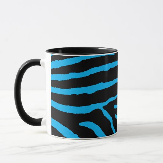 Zwart en blauw zebrastrepen mok (Links)