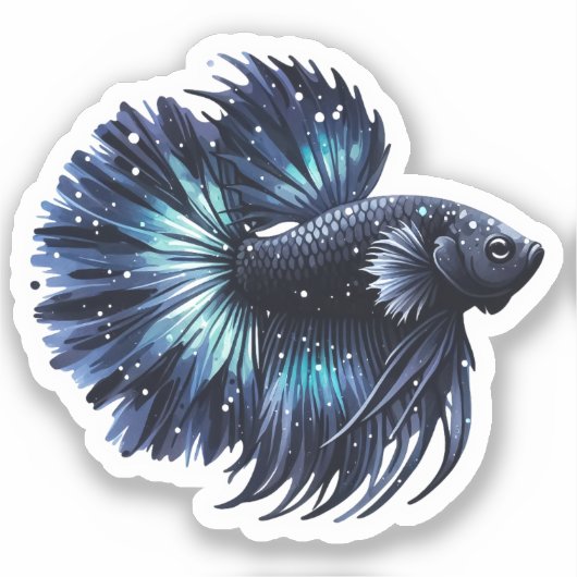 Zwart en Blauwe Betta Vis Sticker (Voorkant)