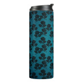 Zwart en blauwe rozenpatroon thermosbeker (Gedraaid links)