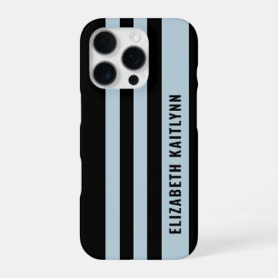 Zwart en blauwe strepenpatroon Persoonlijk iPhone 16 Pro Hoesje