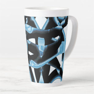 Zwart en blauwe stukken of linten die worden verni latte mok
