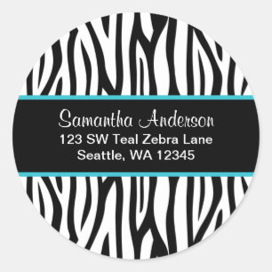 Zwart en Blauwgroen Blauw Zebra Aangepast adreslab Ronde Sticker