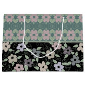 Zwart en Blauwgroen bloemig geschenkzakje Groot Cadeauzakje (Voorkant)