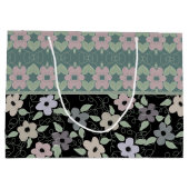 Zwart en Blauwgroen bloemig geschenkzakje Groot Cadeauzakje (Achterkant)