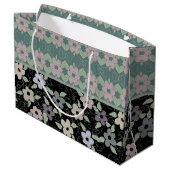 Zwart en Blauwgroen bloemig geschenkzakje Groot Cadeauzakje (Achterkant Gekanteld)