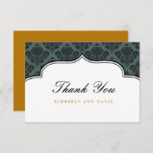Zwart en Blauwgroen Damask Label Bedankkaart (Voorkant / Achterkant)