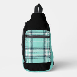 Zwart en Blauwgroen geruite print gesneden naaizak Sling Bag