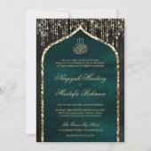 Zwart en Blauwgroen Glitter Arch Muslim Wedding Kaart (Voorkant)