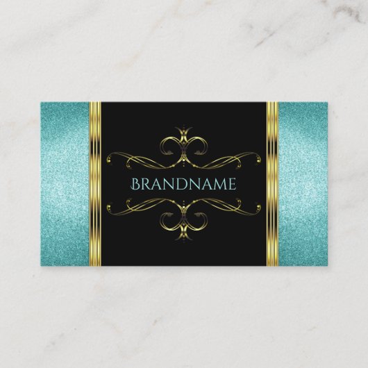 Zwart en Blauwgroen Glitter Gold Border  Decor Visitekaartje (Voorkant)
