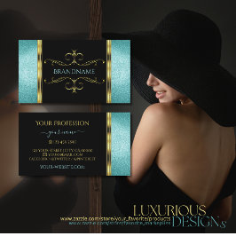 Zwart en Blauwgroen Glitter Gold Border  Decor Visitekaartje