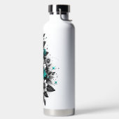 Zwart en Blauwgroen Glittery floral Waterfles (Links)
