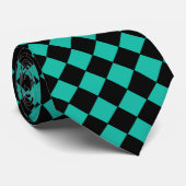 Zwart en Blauwgroen Harlequin Diamond Checked Patt Stropdas (Opgerold)