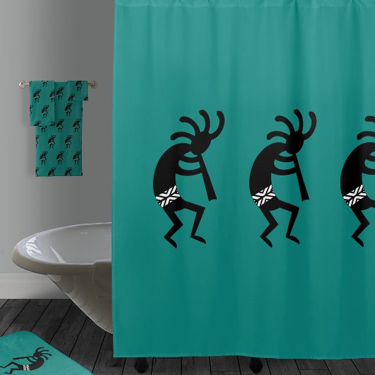 Zwart en Blauwgroen Kokopelli zuidwestelijk ontwer Douchegordijn