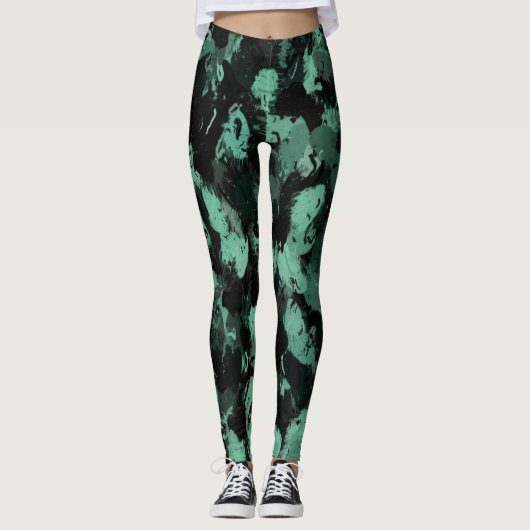 Zwart en Blauwgroen Leggings (Voorkant)