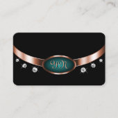 Zwart en Blauwgroen met Roos Gold Effect Monogramm Visitekaartje (Voorkant)