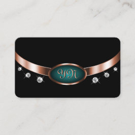 Zwart en Blauwgroen met Roos Gold Effect Monogramm Visitekaartje