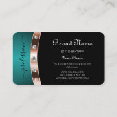 Zwart en Blauwgroen met Roos Gold Effect Monogramm Visitekaartje (Achterkant)