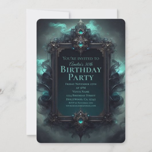 Zwart en Blauwgroen Mystiek Verjaardag Kaart (Voorkant)
