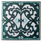 Zwart en Blauwgroen op witte Toscaanse stijl Tegeltje (Voorkant)