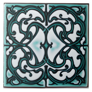 Zwart en Blauwgroen op witte Toscaanse stijl Tegeltje