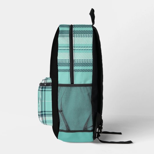 Zwart en Blauwgroen Plaid Print Rugzak (Rechts)
