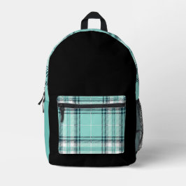 Zwart en Blauwgroen Plaid Print Rugzak
