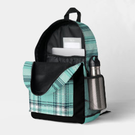 Zwart en Blauwgroen Plaid Print Rugzak