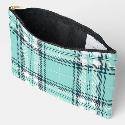 Zwart en Blauwgroen Plaid Print w/Initialen Etui (Open)