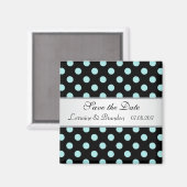 Zwart en blauwgroen Polka dots Bruiloft Save the D Magneet (Voorkant / Achterkant)