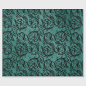 Zwart en Blauwgroen  sierpatroon Cadeaupapier (Vlak)