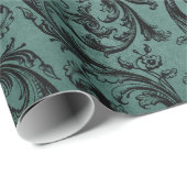 Zwart en Blauwgroen  sierpatroon Cadeaupapier (Rol Hoek)