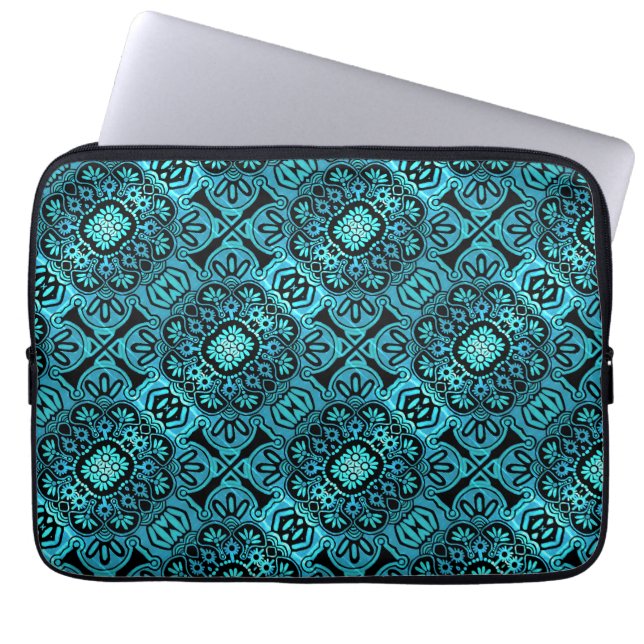 Zwart en blauwgroen Tribal Laptop hoes (Voorkant)