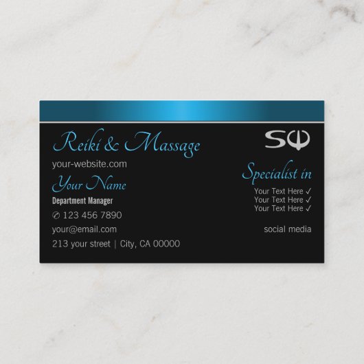 Zwart en Blauwgroen verloop met professionele Init Visitekaartje (Achterkant)