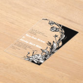 Zwart en bloemen, typografie bloemenbruiloft acryl uitnodigingen (Laagn)