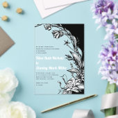 Zwart en bloemen, typografie bloemenbruiloft acryl uitnodigingen (Insitu (Huwelijk))