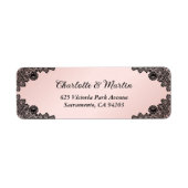 Zwart en blos bloemenkraam trouw retouradres etiket (Voorkant)