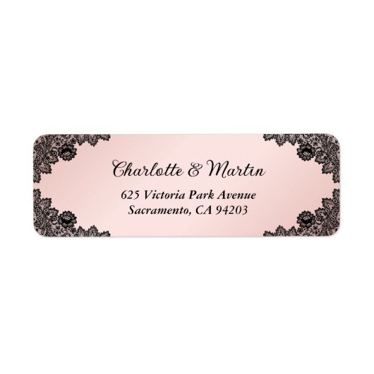 Zwart en blos bloemenkraam trouw retouradres etiket (Voorkant)