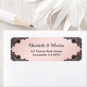 Zwart en blos bloemenslinger bruiloft retouradres etiket (Insitu)