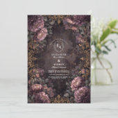 Zwart en Blush Barok Bloemen Huwelijk Kaart (Staand voorkant)