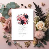 Zwart en Blush Bloemen Bruiloft Kaart