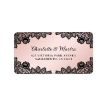 Zwart en Blush Bloemen Kant Bruiloft