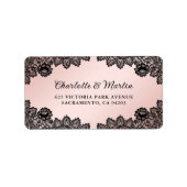 Zwart en Blush Bloemen Kant Trouwen Etiket (Voorkant)