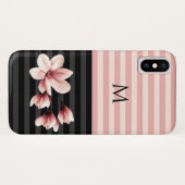 Zwart en Blush Monogram Magnolia's Case-Mate iPhone Case (Achterkant (horizontaal))